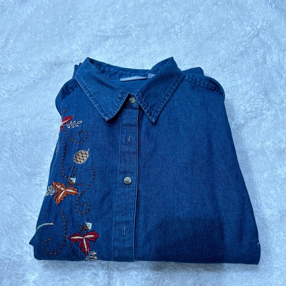 Liz & Me Womens Button Up Denim Embroidered Autumn Shirt Plus Sz 2X Western Core